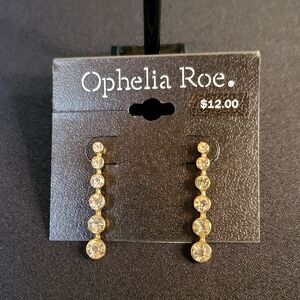 💖Elegant Linear Six Bezeled Crystals in Gold-toned Drop Earrings by Ophelia Roe